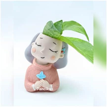 Guuchuu Polyresin Pot Cute Mufler Girl Succulent Planter Pot (1 Pot ...