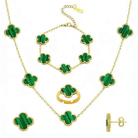 Buy Okos Gold Plated Green Clover Jewellery Set Combo for Women ...