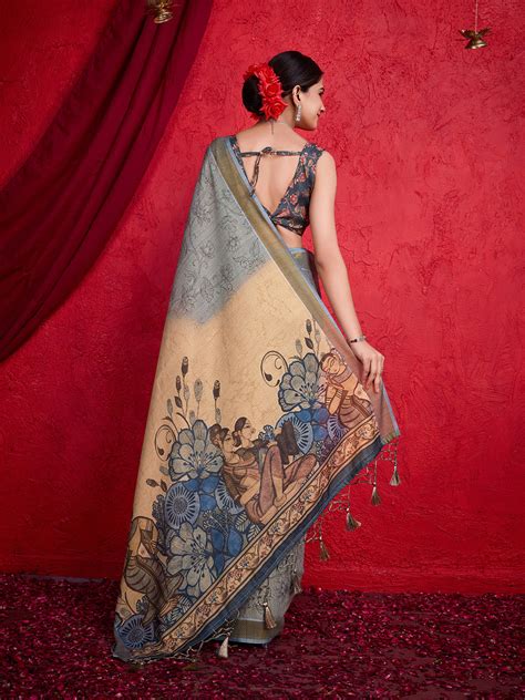 Buy Grey Poly Silk Festival Saree With Blouse Piece online-Karagiri