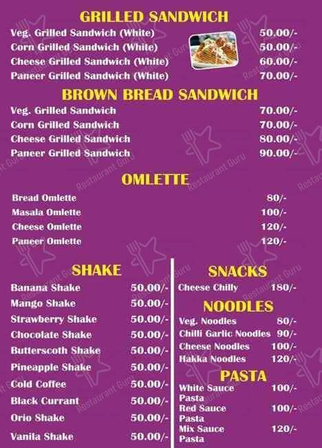 Menu at The Dark Night, Kharar