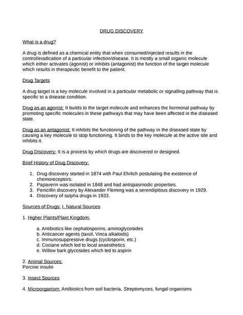 Drug discovery - Notes - DRUG DISCOVERY What is a drug? A drug is ...