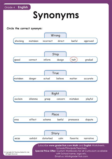 Synonym worksheets Grade 4 | Grade1to6.com - Worksheets Library