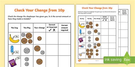 👉 Check Your Change from 10p Worksheet