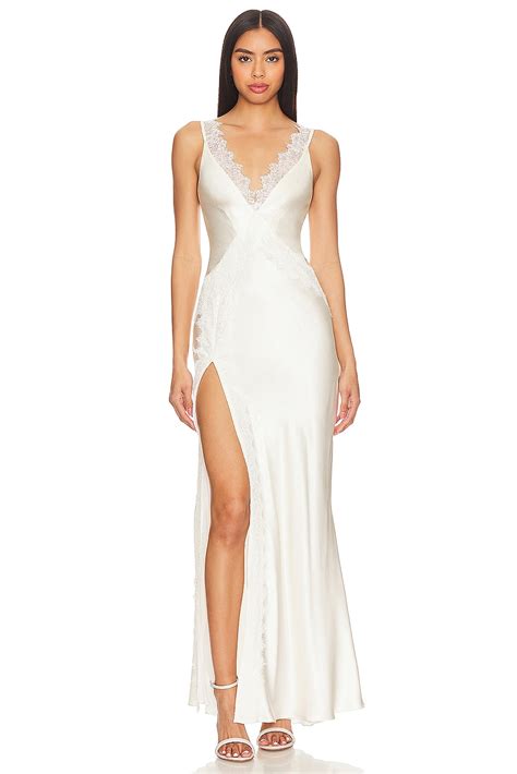 Shona Joy La Lune Cumulus Silk Lace Strap Split Maxi Dress in Ivory ...