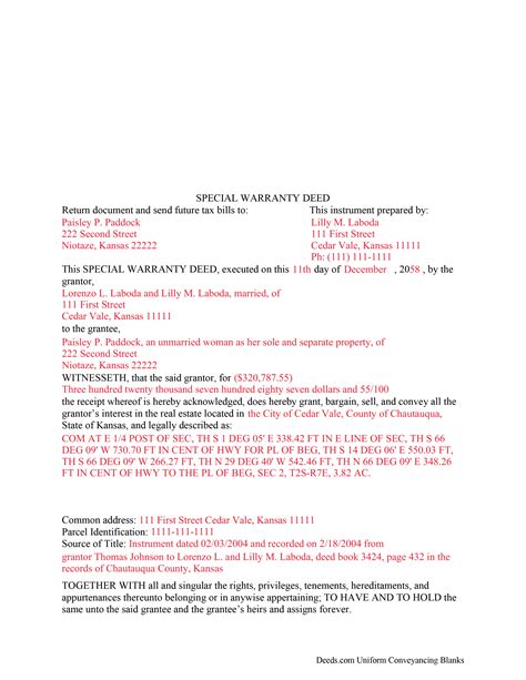 Johnson County Special Warranty Deed Form | Kansas | Deeds.com