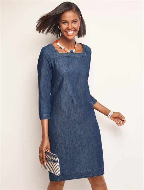 Square neck denim shift dress – Artofit