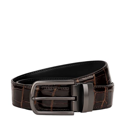 croco leather black strap belt with golden automatic buckle