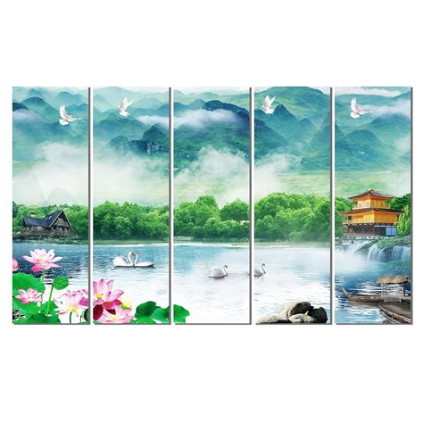 WENS Vastu Swan Pair Love Birds 5 Pieces Laminated Wall Art Panels ...