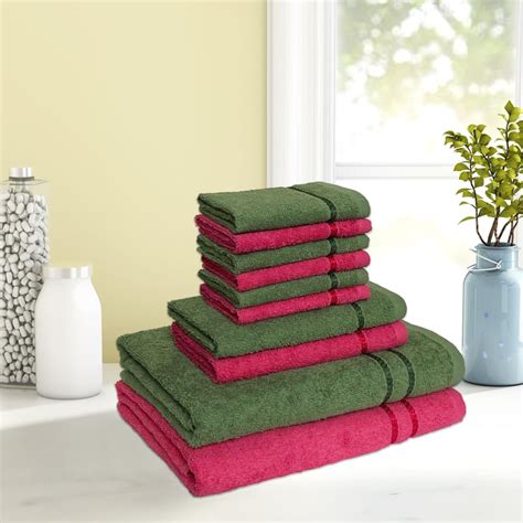 Buy SPACES Seasons Best Red & Green Solid Bath Towel Set - 10 Pcs from ...