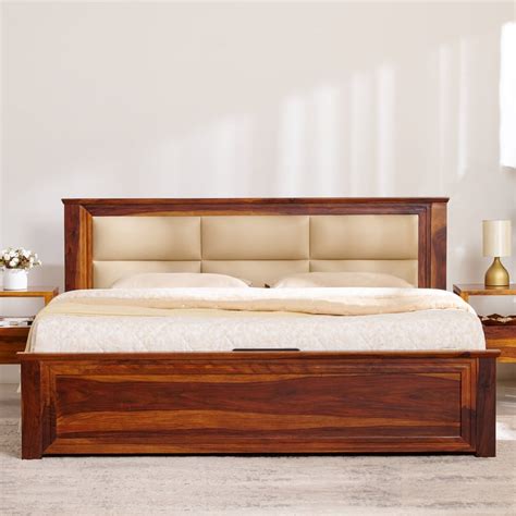 Buy Warren Sheesham Wood Queen Bed with Hydraulic Storage - Brown from ...