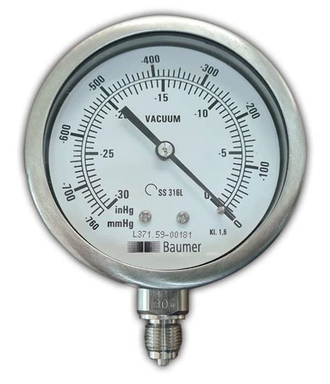 Baumer BVF2 4'' (100 mm) SS Pressure Gauge (Compact Case) Bourdon Type ...