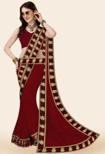 Buy HNC Retail Self Design Bollywood Chiffon, Georgette Maroon Sarees ...