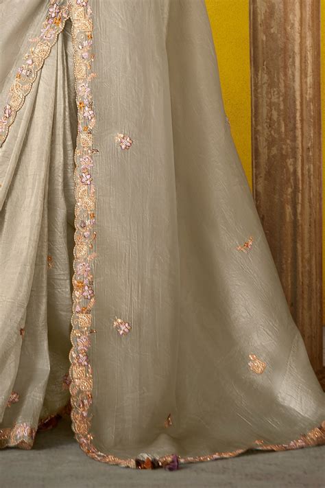 Buy Grey Embroidery Tissue Saree zb133814 | Saree Buta