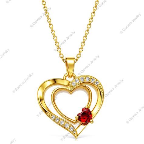 Buy Gold Plated Double Heart Necklace, Red Cubic Zirconia Pendant ...