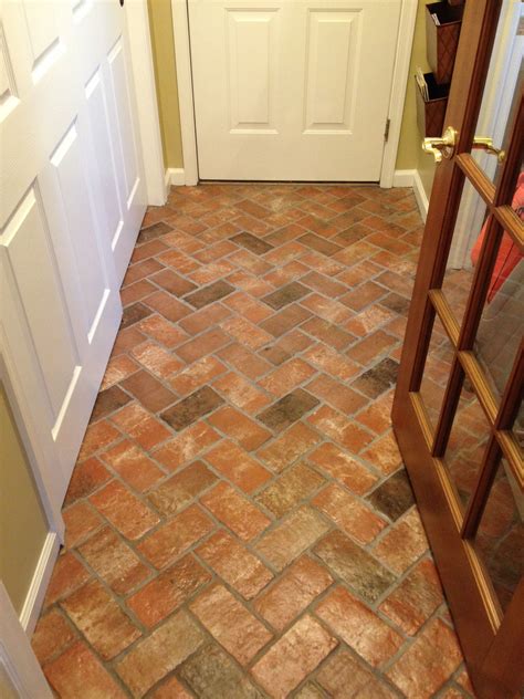 Wright's Ferry brick tile floor, Marietta color mix with a shiny sealer ...