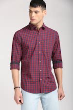 Buy Men Red Slim Fit Check Full Sleeves Casual Shirt Online - 310882 ...