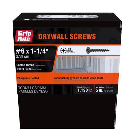 Griprite #6 x 1-1/4 in Phillips Bugle Head Coarse Thread Drywall Screws ...