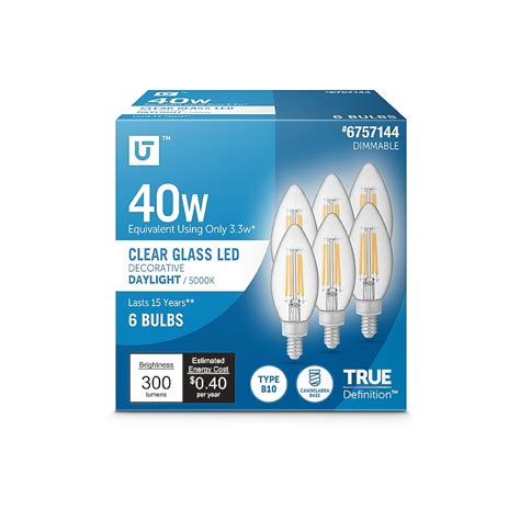 Utilitech 40 -Watt EQ B10 Daylight Candelabra screw base E12 Dimmable ...