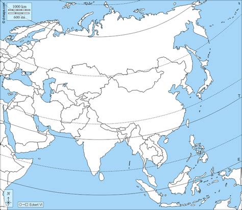 亚洲 免费地图, 免费的空白地图, 免费的轮廓地图, 免费基地地图 国家, 纬度