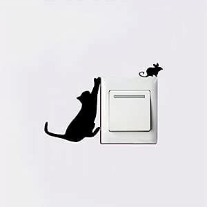 Zenuss DSU Cat Catching Mouse Silhouette Light Switch Sticker Funny ...