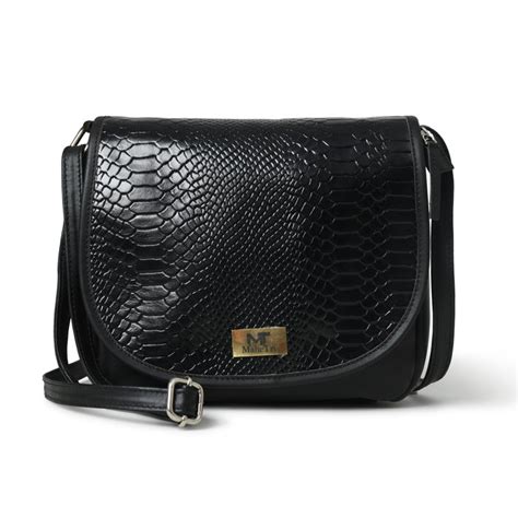 Croco Black Leather Crossbody Bag – Elegant & Textured Satchel Bag for ...