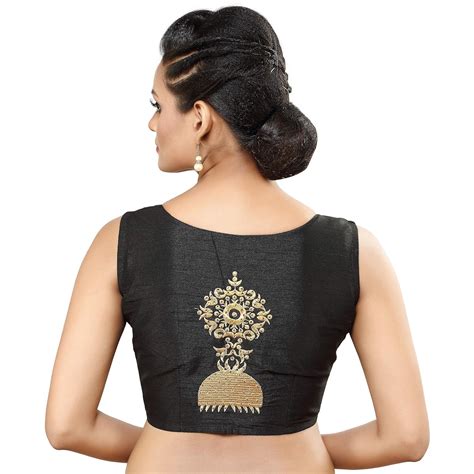Madhu Fashion Women's Raw Silk Sleeveless Saree Blouse (MF1918_Black_32 ...