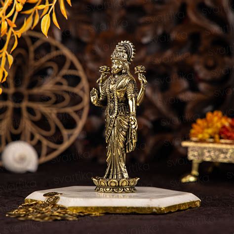 6" Standing Lakshmi on Padma Brass Idol with Meticulous Detailing