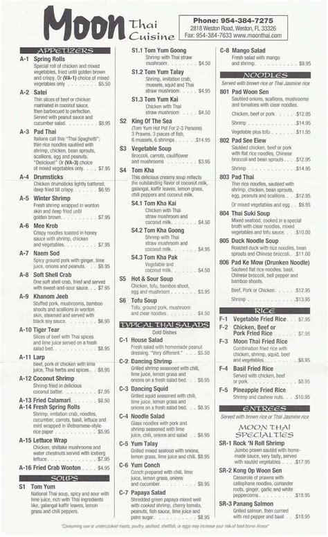 Moon Thai & Japanese Menu, Menu for Moon Thai & Japanese, Weston ...