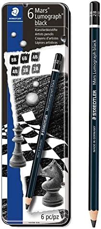 Staedtler Mars Lumograph 100G6 Soft Grades 8B-Hb Pencil (Tin Of 6 ...