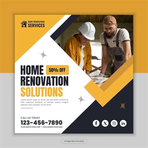 Construction and home renovation services social media post design or ...