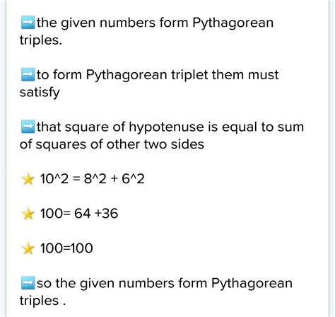 Check whether 6 8 and 10 numbers from Pythagorean triplet - Brainly.in