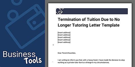 Termination of Tuition Due to No Longer Tutoring Template