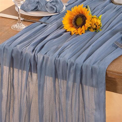 Amazon.com: DeZerlor Dusty Blue Cheesecloth Table Runner Spring Easter ...
