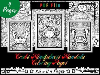 Crabs Mindfulness Mandala Coloring Pages, Animals Coloring Printable Sheets