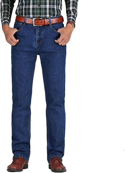 Pants Mens High Waist Jeans Cotton Thick Classic Stretch Jeans Black ...