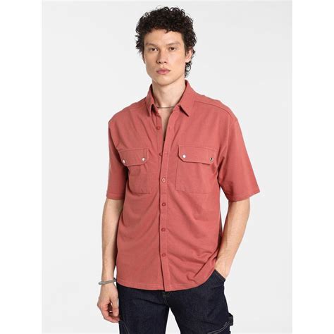 Buy Campus Sutra Men's Terracotta Rust Utility Knit Shirt Online