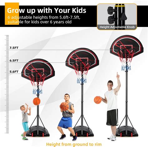 Buy GYMAX Basketball Hoop, 5.6-7.5FT Adjustable Youth Basketball Hoop ...