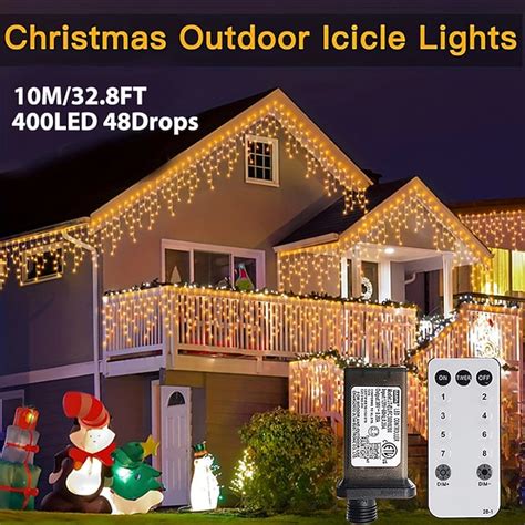 1 Pack 10 Meters 400 LEDs Icicle Lights Outdoor Lights with 8 Modes ...