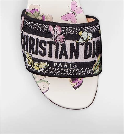 Dway Slide Bestickte Baumwolle und Butterfly Motiv in Weiß und Lila | DIOR