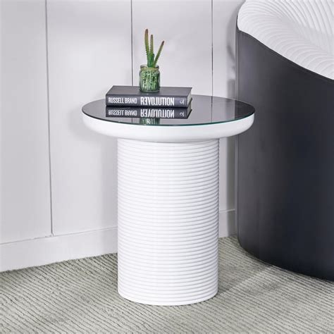 Buy Charlie Glass Top End Table - White from Home Centre at just INR 9990.0