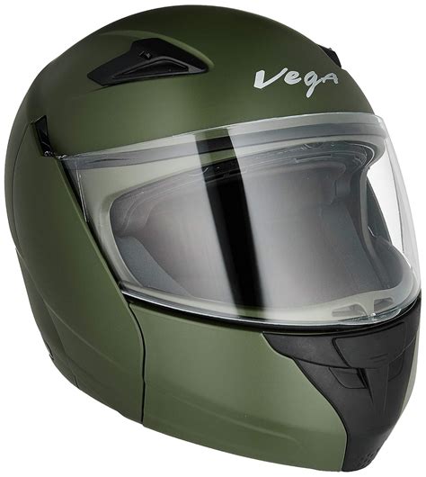 Vega Boolean Dull Battle Green Flip-up Helmet-M : Amazon.in: Car ...