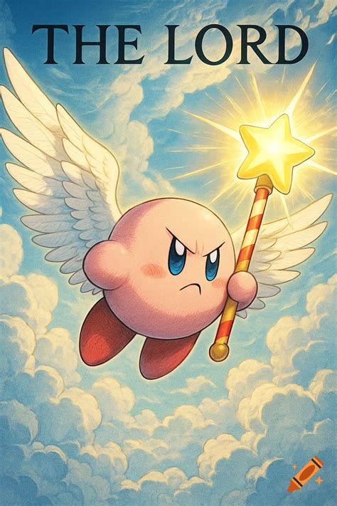 An anime-style image of an angry Kirby with white wings flying in a ...