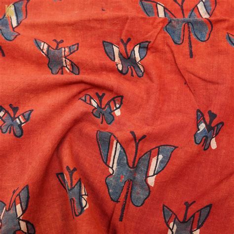 Red Hand Block Ajrakh Cotton Butterfly Fabric – Khinkhwab