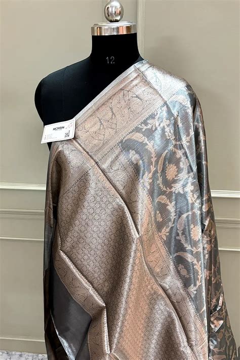 Grey Golden Zari Tissue Silk Banarasi Saree – Mohsin Textiles