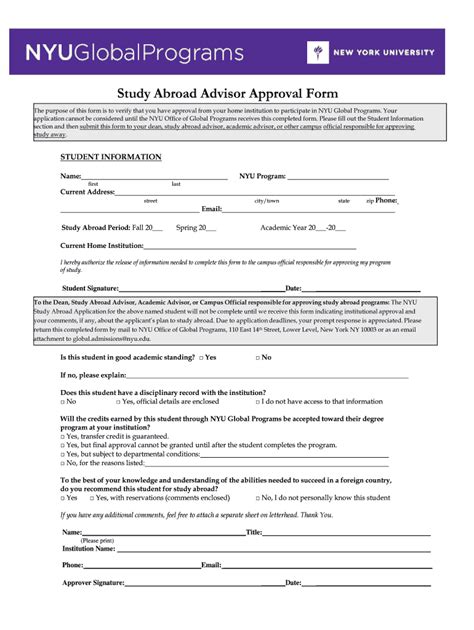 Study Abroad Advisor Approval Form - Blank Fillable Template | Fill Out ...