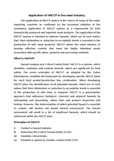 Application of Haccp in the meat industry - The application of HACCP ...