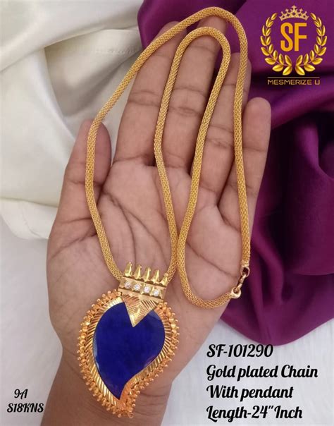 South Indian Style Traditional Blue Manga /Mango Design Pendant with G ...