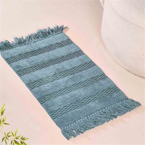 Set Of 2 Handwoven Ribbed Twill Plush Cotton Door Mats Blue Online ...