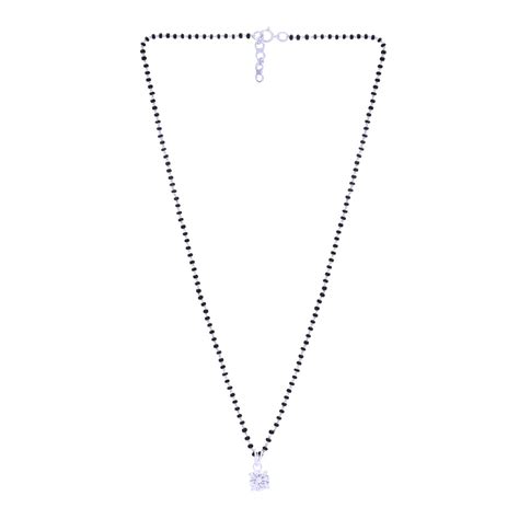 NEMICHAND JEWELS Sterling Silver Mangalsutra Tanmaniya Pendant with CZ ...