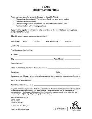 R CARD Registration Form - City Of Regina - Fill and Sign Printable ...